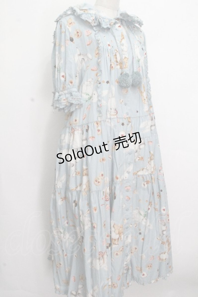 画像3: PINK HOUSE / クッキーラビッツプリントフード付きミディワンピース  サックス S-26-04-26-052-LO-OP-AS-ZS (3)