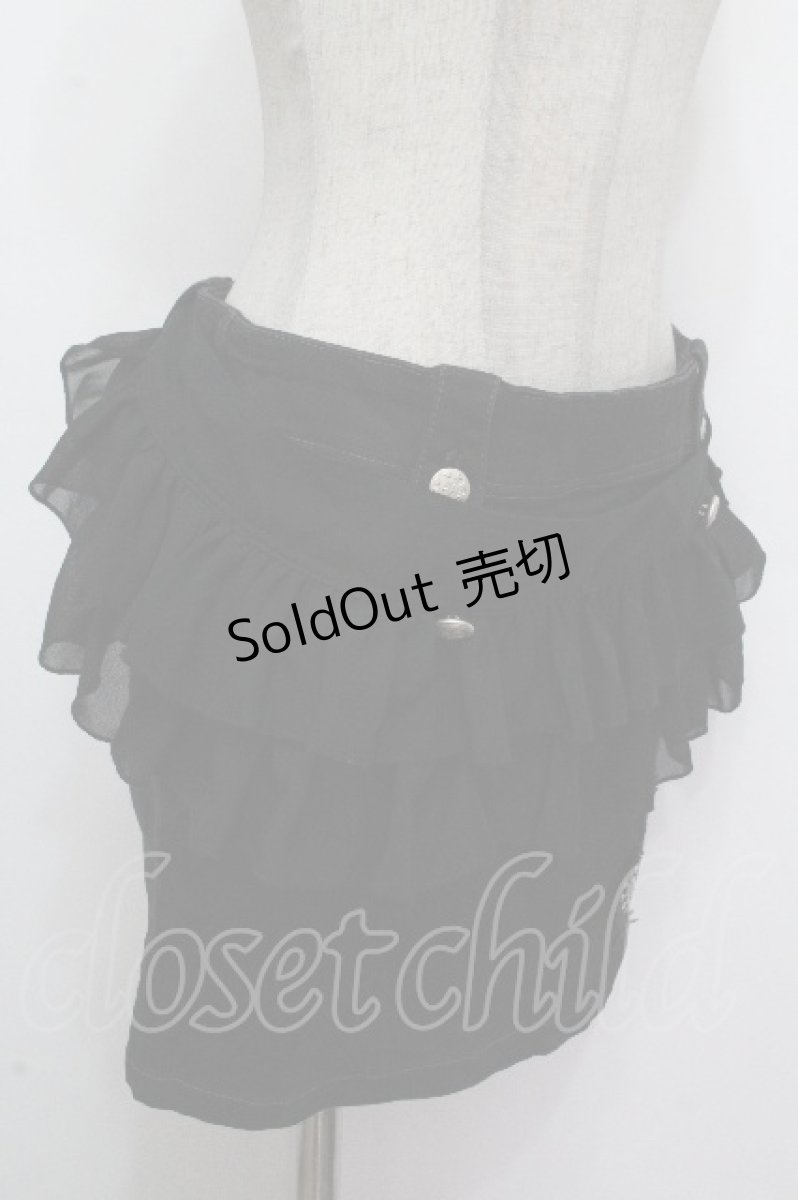 画像3: ALGONQUINS / シフォンフリル付きデニムスカート  黒 S-26-04-26-058-AL-SK-HR-ZS (3)