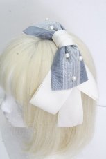 画像1: 中国ロリータ / リボンカチューシャ  サックスｘ白 S-26-04-26-018-LO-AC-HR-ZS (1)