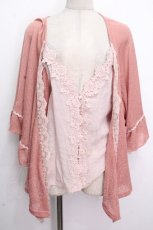画像1: axes femme / レース重ねドルマンカーディガン  ピンク S-26-04-26-033-AX-TO-HR-ZS (1)