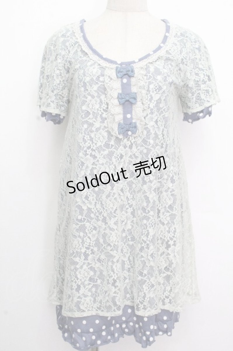 画像1: axes femme / ドットｘレースワンピース  ブルー S-26-04-26-036-AX-TO-HR-ZS (1)