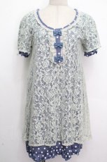 画像1: axes femme / ドットｘレースワンピース  ブルー S-26-04-26-036-AX-TO-HR-ZS (1)