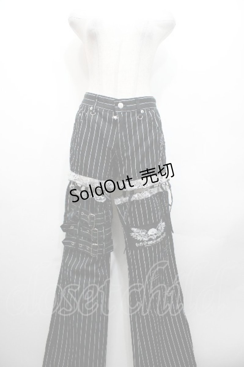 画像1: MAD / レッグカバー付きストライプパンツ  黒ｘ白 S-26-04-27-058-PU-PA-HR-ZS (1)