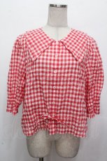 画像1: Jane Marple / シャーリングギンガムピューリタンカラーブラウス  赤ｘ白 S-26-04-27-026-JM-TO-HR-ZS (1)