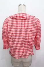 画像2: Jane Marple / シャーリングギンガムピューリタンカラーブラウス  赤ｘ白 S-26-04-27-026-JM-TO-HR-ZS (2)