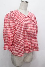 画像3: Jane Marple / シャーリングギンガムピューリタンカラーブラウス  赤ｘ白 S-26-04-27-026-JM-TO-HR-ZS (3)