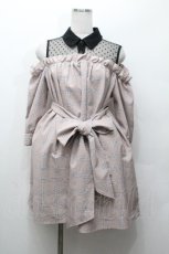 画像1: MA*RS / チュール&チェック切替オフショルワンピース  ピンク S-26-04-30-022-EL-OP-HR-ZS (1)