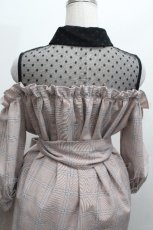 画像5: MA*RS / チュール&チェック切替オフショルワンピース  ピンク S-26-04-30-022-EL-OP-HR-ZS (5)