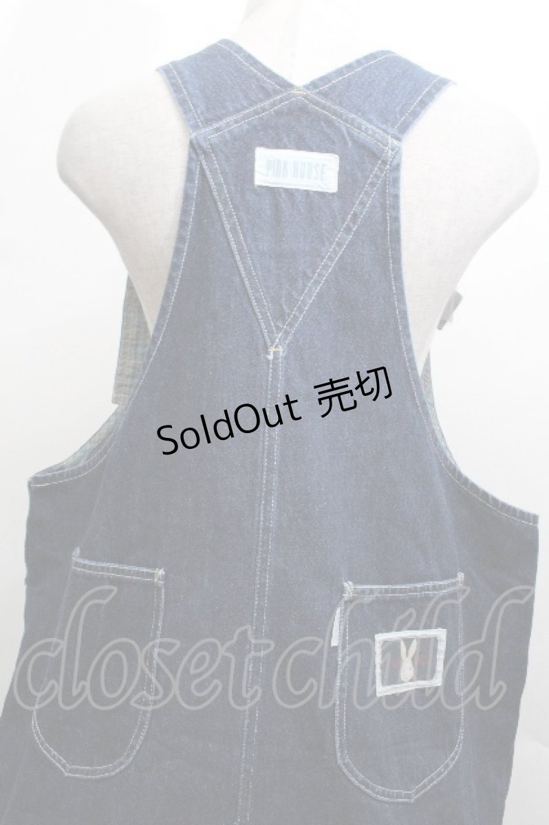 画像5: PINK HOUSE / White Cloverリース＆sleeping rabbit刺繍デニムジャンパースカート  青 S-26-04-30-039-LO-OP-AS-ZS (5)