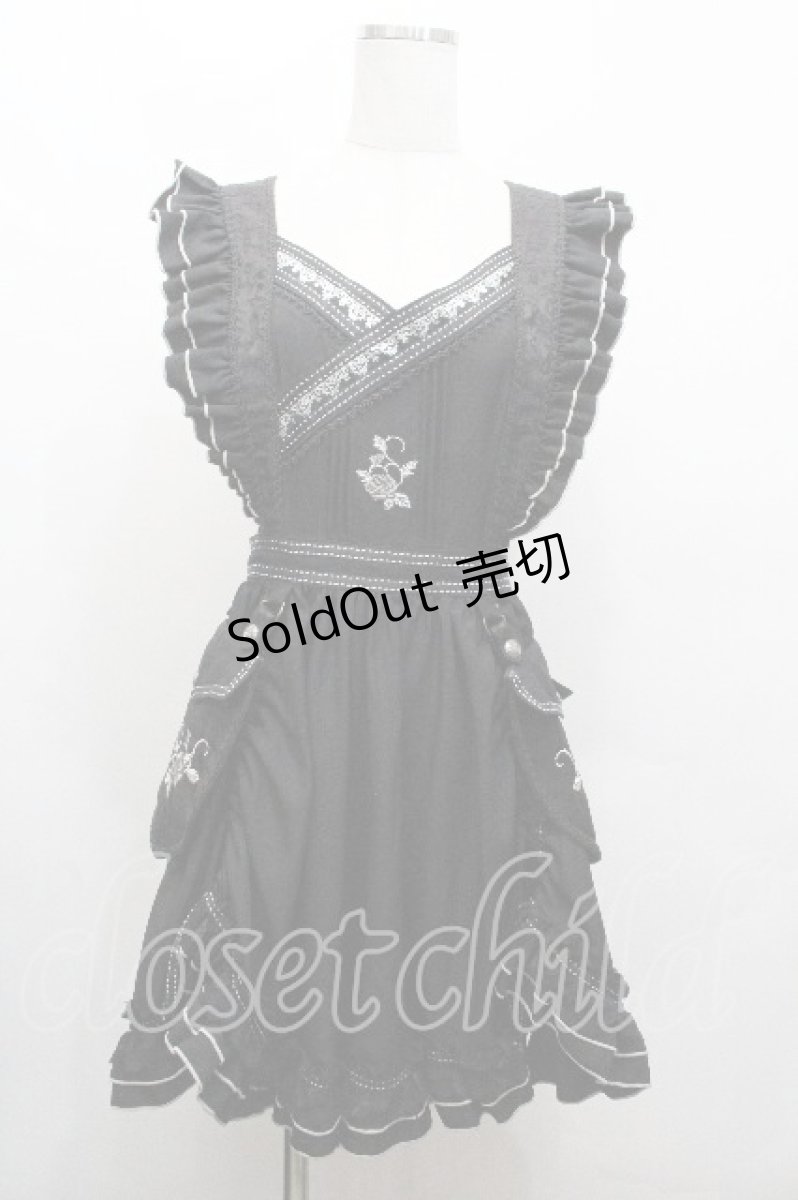 画像1: Ozz oneste / 薔薇刺繍エプロン  黒 S-26-04-30-1037-OO-TO-HR-ZS (1)