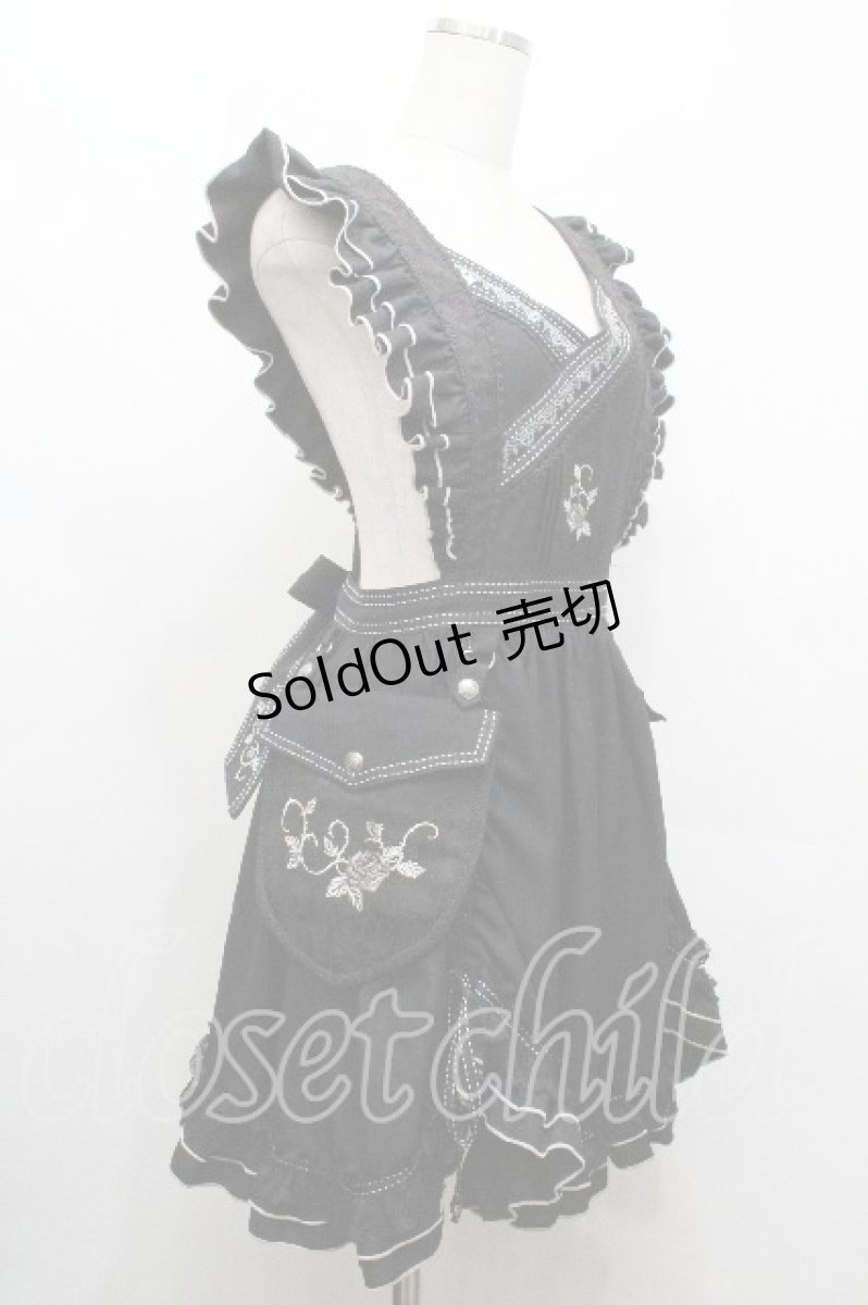 画像2: Ozz oneste / 薔薇刺繍エプロン  黒 S-26-04-30-1037-OO-TO-HR-ZS (2)
