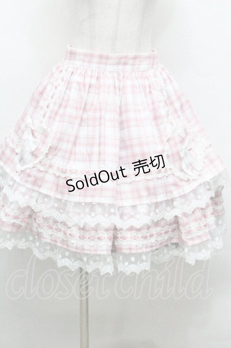 画像1: To Alice / ハートフリルチェックスカート  ピンク S-26-04-30-1060-LO-SK-AS-ZS (1)