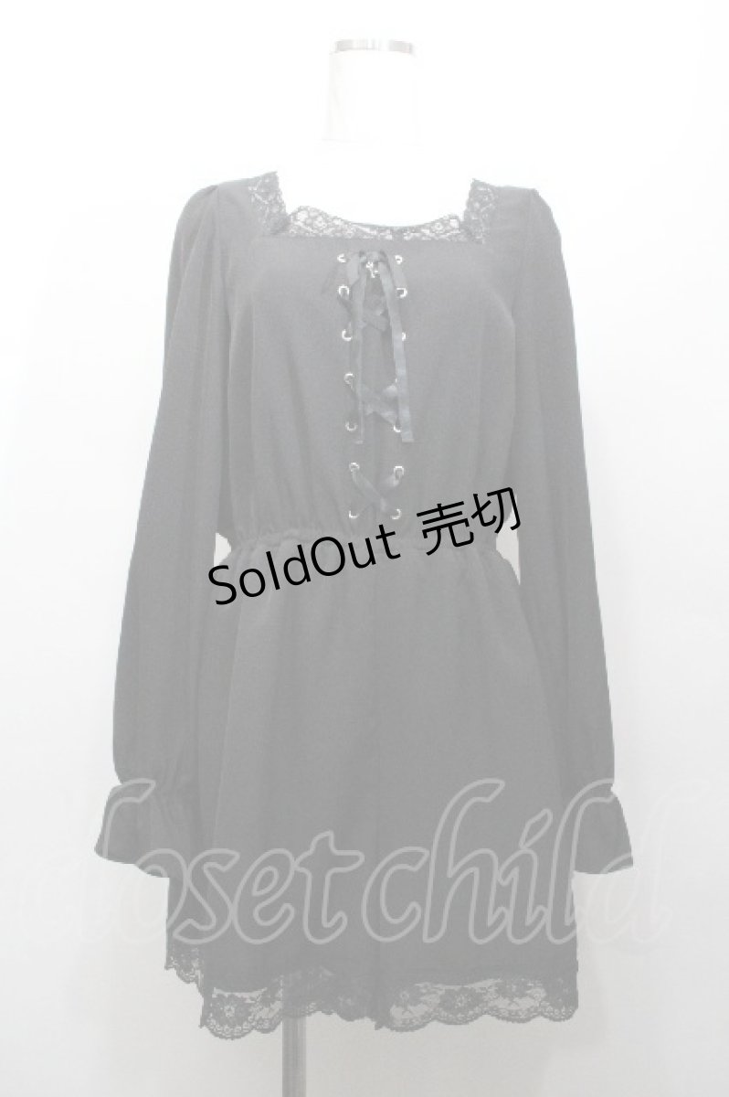 画像1: Ank Rouge / 編み上げレース切替ロンパース  黒 S-26-04-30-046-CA-OP-HR-ZS (1)