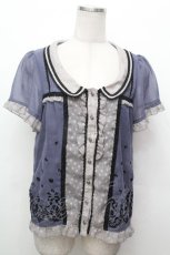 画像1: axes femme / フロッキープリント半袖ブラウス M ブルー S-26-05-03-038-AX-BL-HR-ZS (1)