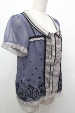 画像3: axes femme / フロッキープリント半袖ブラウス M ブルー S-26-05-03-038-AX-BL-HR-ZS (3)