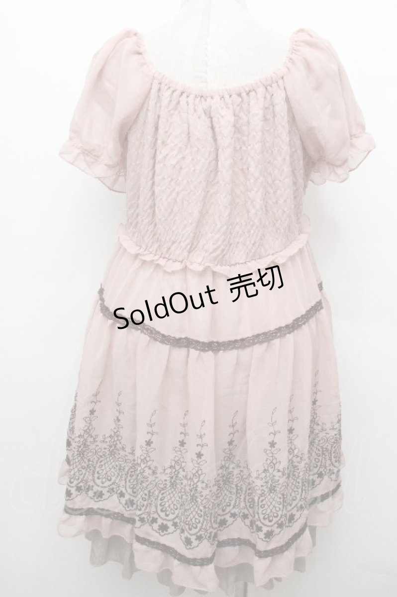 画像2: axes femme / 花刺繍シフォンチュニック M ピンクベージュ S-26-05-03-052-AX-TS-HR-ZS (2)