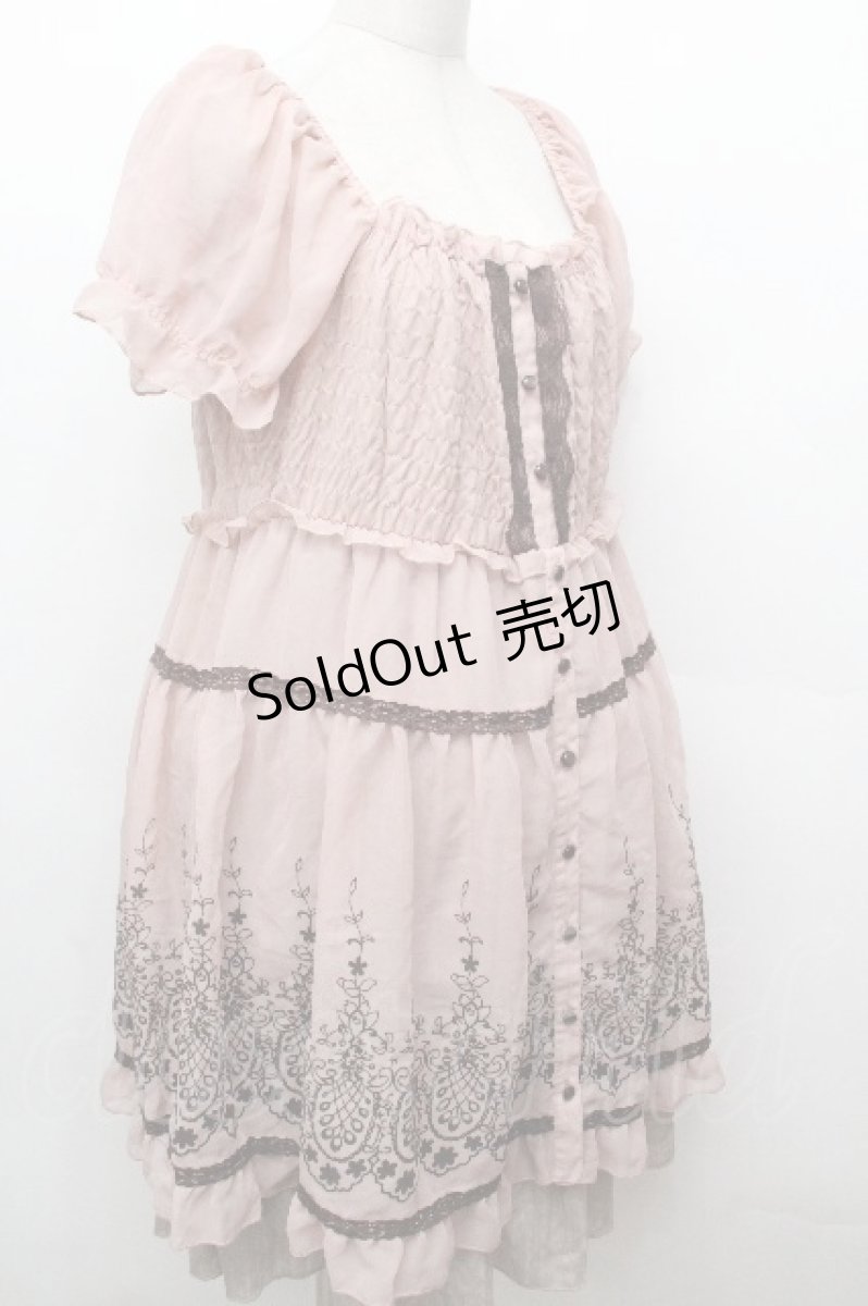 画像3: axes femme / 花刺繍シフォンチュニック M ピンクベージュ S-26-05-03-052-AX-TS-HR-ZS (3)