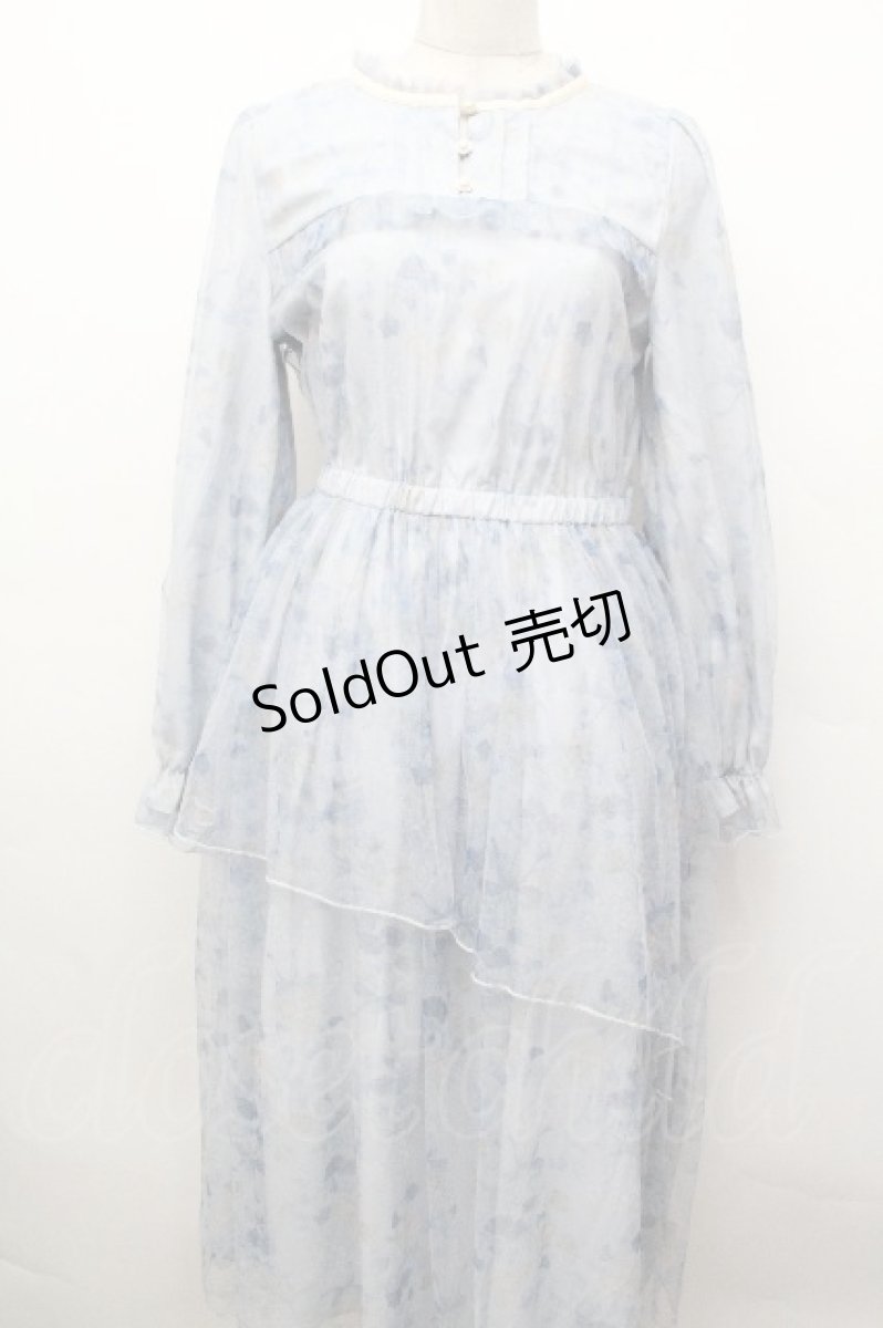 画像1: axes femme / スイートピー柄チュールワンピース  サックス S-26-05-03-055-AX-OP-HR-ZS (1)