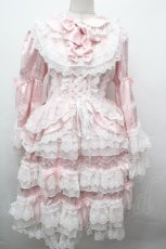画像1: 中国ロリータ / ジャガードワンピース  ピンク S-26-05-03-056-LO-OP-AS-ZS (1)