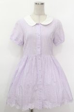 画像1: F i.n.t / 貝殻刺繍ギンガムワンピース  紫ｘ白 S-26-05-04-051-CA-SK-HR-ZS (1)