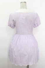 画像2: F i.n.t / 貝殻刺繍ギンガムワンピース  紫ｘ白 S-26-05-04-051-CA-SK-HR-ZS (2)