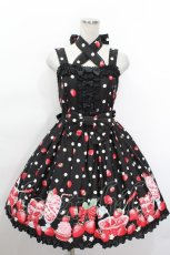 画像1: Angelic Pretty / Milky Berryホルターネックジャンパースカート  黒 S-26-05-04-058-AP-OP-HR-ZS (1)