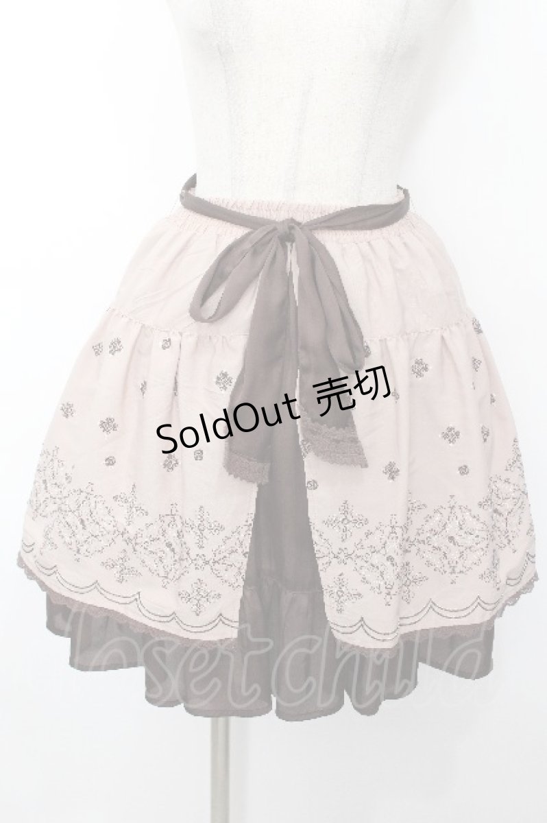 画像1: axes femme / 裾シフォン刺繍入りスカート  アワピンクｘブラウン S-26-05-04-062-AX-SK-HR-ZS (1)
