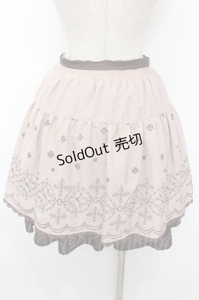 画像2: axes femme / 裾シフォン刺繍入りスカート  アワピンクｘブラウン S-26-05-04-062-AX-SK-HR-ZS (2)