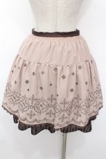 画像2: axes femme / 裾シフォン刺繍入りスカート  アワピンクｘブラウン S-26-05-04-062-AX-SK-HR-ZS (2)