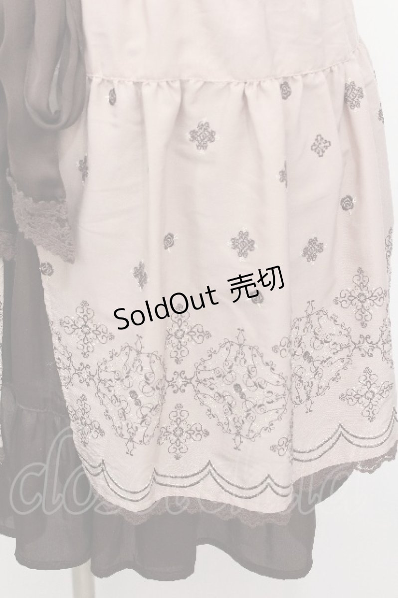 画像3: axes femme / 裾シフォン刺繍入りスカート  アワピンクｘブラウン S-26-05-04-062-AX-SK-HR-ZS (3)