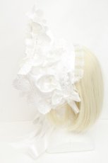 画像3: LOLITA / バラリボンレースハーフボンネット  白 S-26-05-04-023-LO-OP-HR-ZS (3)