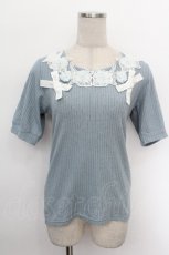 画像1: axes femme / フラワーリボンテレコTシャツ  サックス S-26-05-05-038-AX-TO-HR-ZS (1)