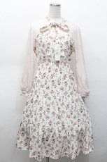 画像1: axes femme POETIQUE / フラワーシフォンワンピース  白ｘピンク S-26-05-06-034-AX-OP-HR-ZS (1)