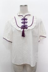 画像1: Amavel / チャイナモチーフスクエアヨーク切替ブラウス  白 S-26-05-06-009-CA-BL-HR-ZS (1)