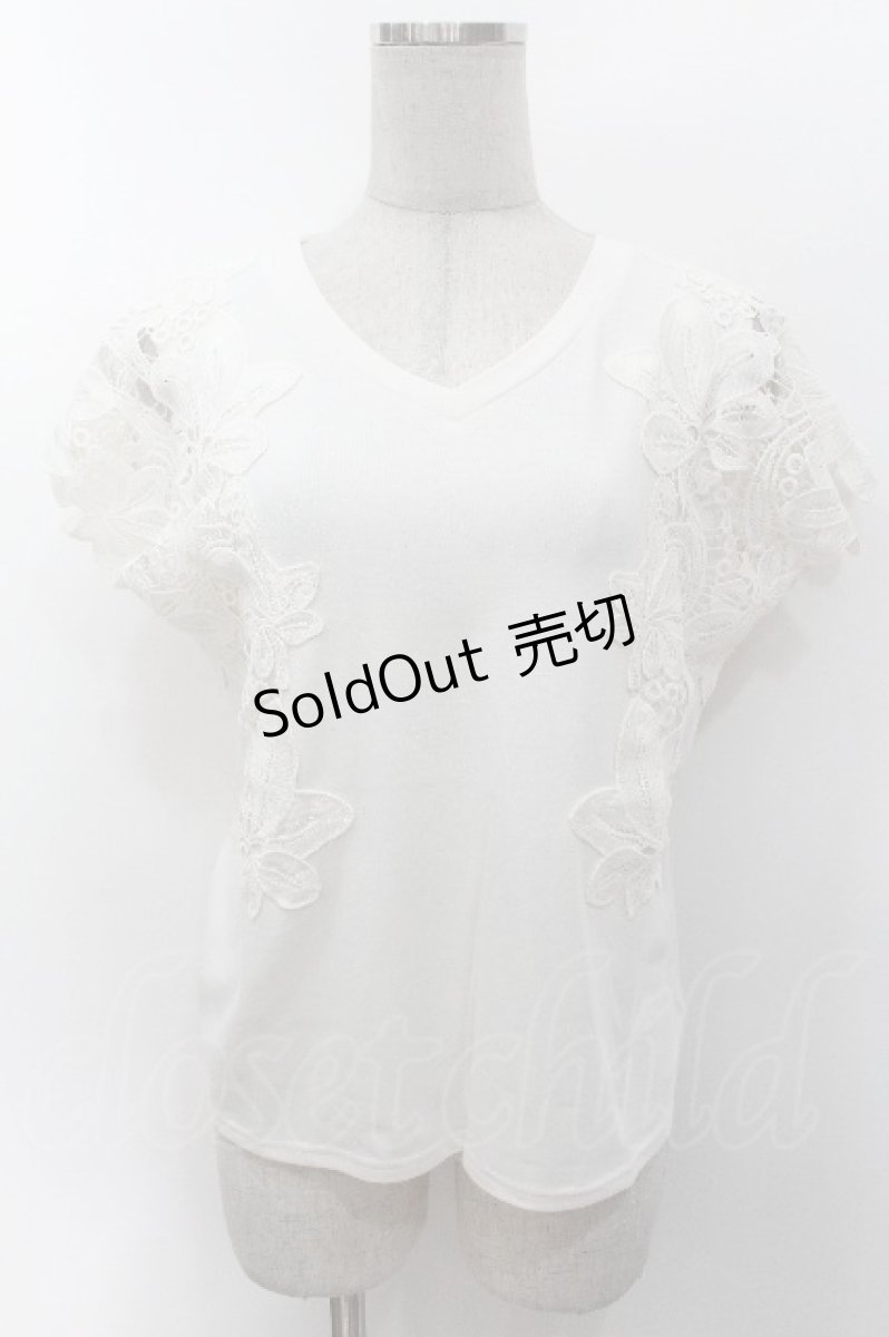 画像1: axes femme / フラワーレーススリーブTシャツ  キナリ S-26-05-06-012-AX-TO-HR-ZS (1)