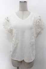 画像1: axes femme / フラワーレーススリーブTシャツ  キナリ S-26-05-06-012-AX-TO-HR-ZS (1)