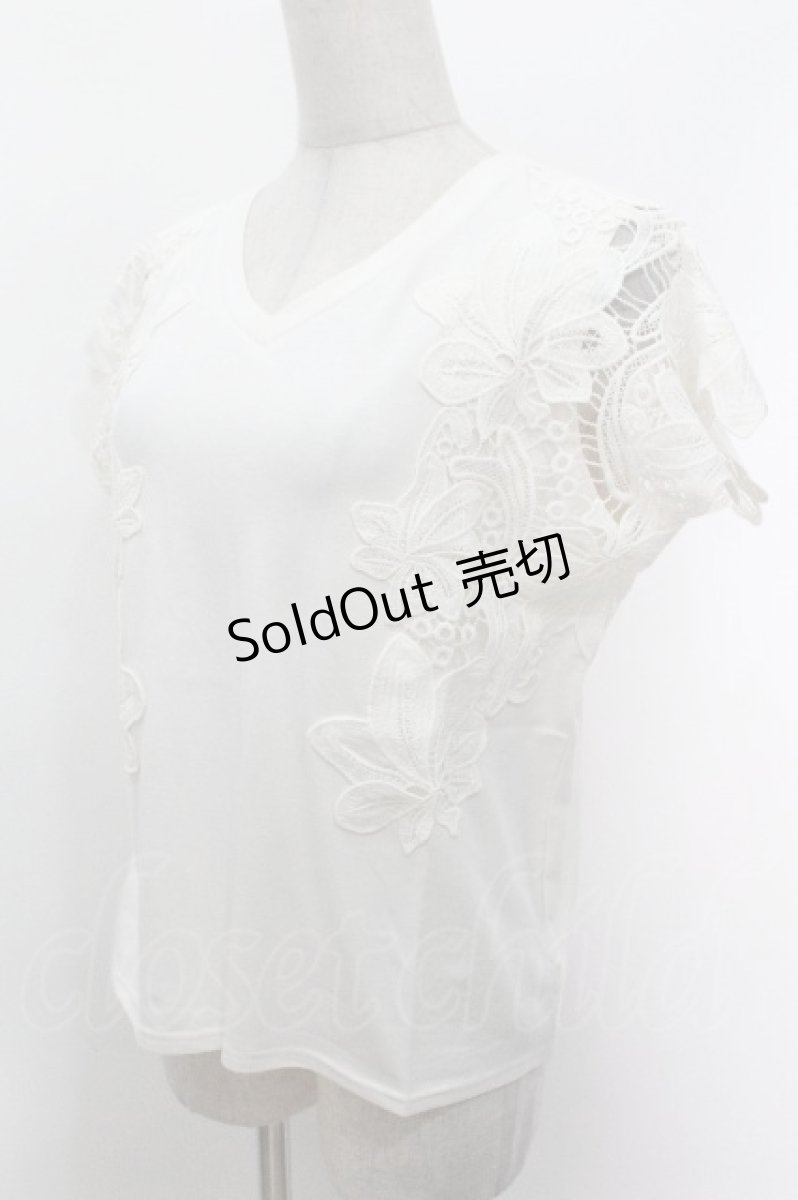 画像3: axes femme / フラワーレーススリーブTシャツ  キナリ S-26-05-06-012-AX-TO-HR-ZS (3)