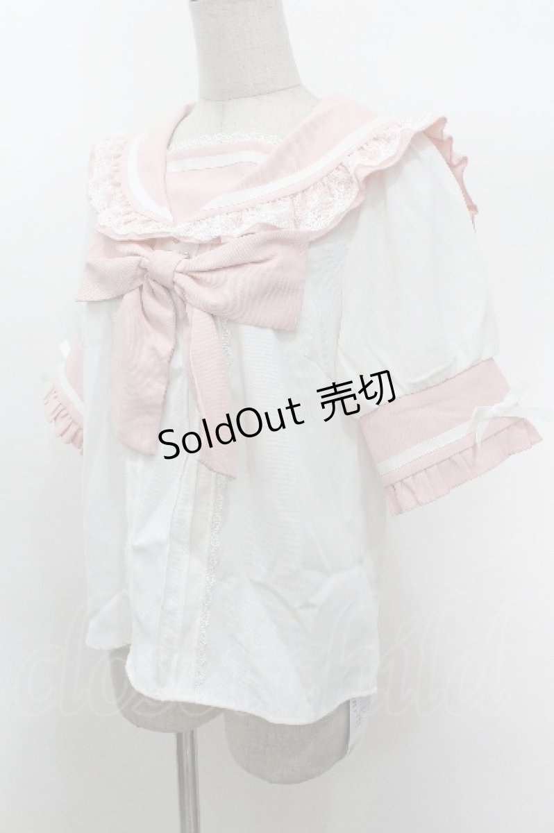 画像3: Dear My Love / レースフリルリボンセーラーブラウス  ピンクｘ白 S-26-05-06-020-LO-BL-HR-ZS (3)