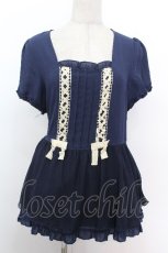 画像1: axes femme / 編み上げリボンシフォントップス  紺 S-26-05-07-057-AX-BL-HR-ZS (1)