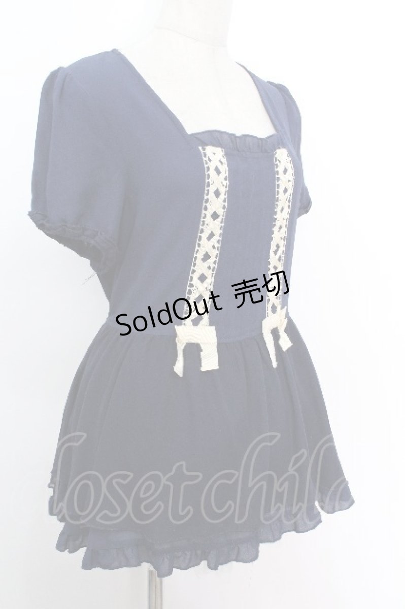 画像3: axes femme / 編み上げリボンシフォントップス  紺 S-26-05-07-057-AX-BL-HR-ZS (3)