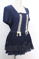 画像3: axes femme / 編み上げリボンシフォントップス  紺 S-26-05-07-057-AX-BL-HR-ZS (3)