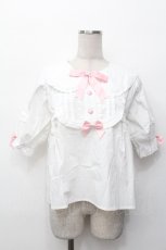 画像1: LOLITA / くま耳リボン半袖ブラウス  白ｘピンク S-26-05-07-011-LO-BL-HR-ZS (1)