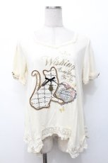 画像1: axes femme / レース猫ワッペンTシャツ  キナリ S-26-05-07-015-AX-TO-HR-ZS (1)