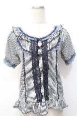 画像1: axes femme / ストライプフリルプルオーバー  白ｘ紺 S-26-05-07-027-AX-TO-HR-ZS (1)