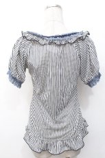 画像2: axes femme / ストライプフリルプルオーバー  白ｘ紺 S-26-05-07-027-AX-TO-HR-ZS (2)