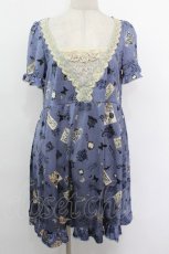 画像1: axes femme / メッセージモチーフチュニック  ブルー S-26-05-08-038-AX-OP-HR-ZS (1)