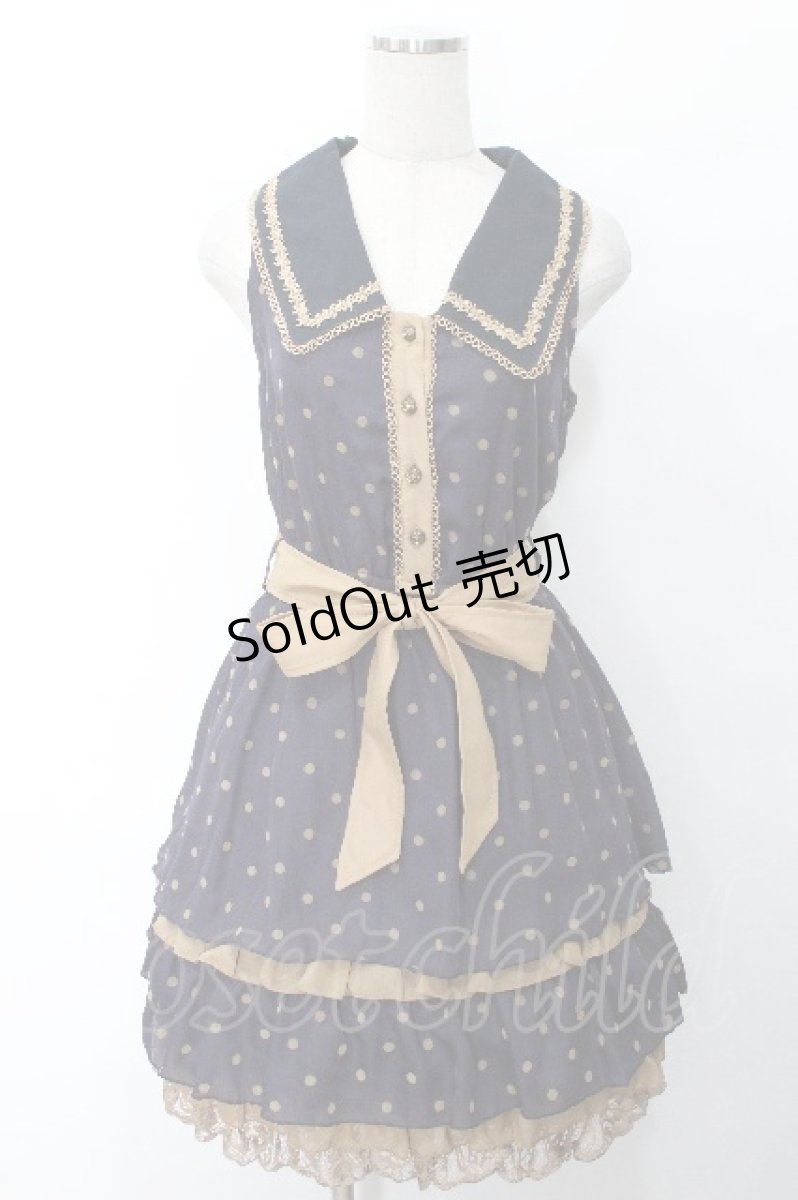 画像1: axes femme / フロッキードット衿付きOP  紺 S-26-05-08-045-AX-OP-HR-ZS (1)