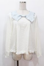 画像1: Amavel / リボン襟ブラウス  サックスｘキナリ S-26-05-08-006-CA-BL-HR-ZS (1)