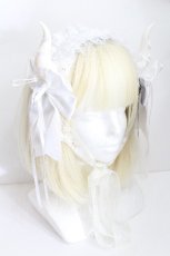 画像1: Estrellas / デビルホーン編み上げリボンヘッドドレス  白 S-26-05-11-004-LO-AC-HR-ZS (1)