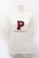 画像1: PINK HOUSE / Pロゴアップリケ付きカットソー  白 S-26-05-11-033-LO-TO-AS-ZS (1)